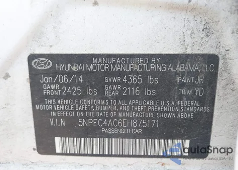 2014 Hyundai Sonata Limited from USA, damaged, VIN 5NPEC4AC6EH875171